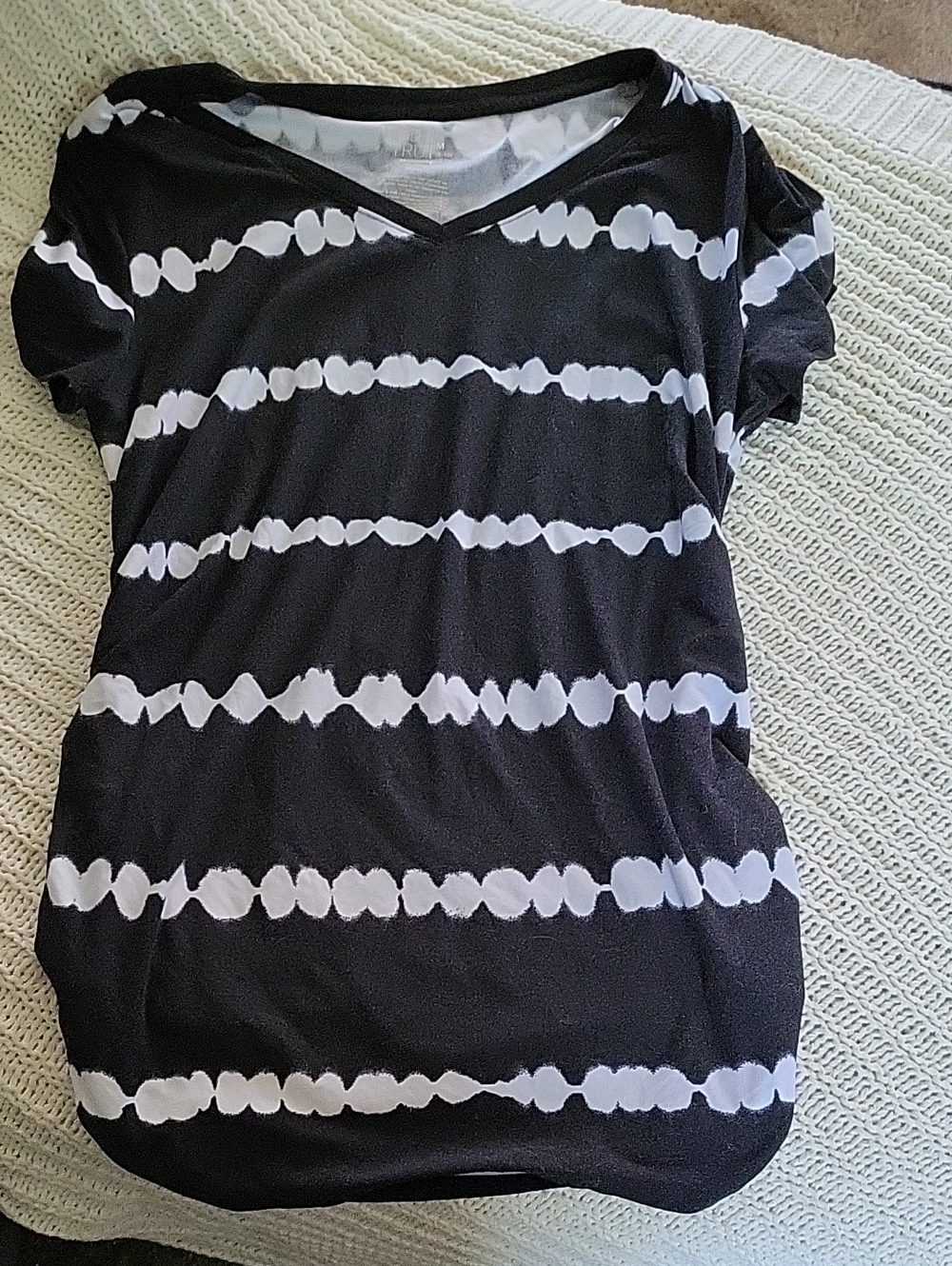 Black and White Striped V-Neck Tee